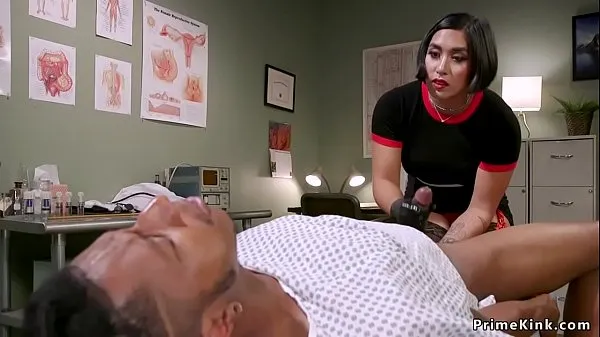 Busty brunette Asian doctor fingering her black patients ass and massages his prostate میری فلمیں دکھائیں