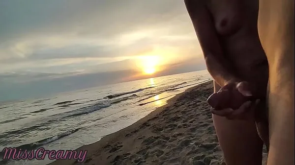 Show French Milf Blowjob Amateur on Nude Beach public to stranger with Cumshot 02 - MissCreamy my Movies